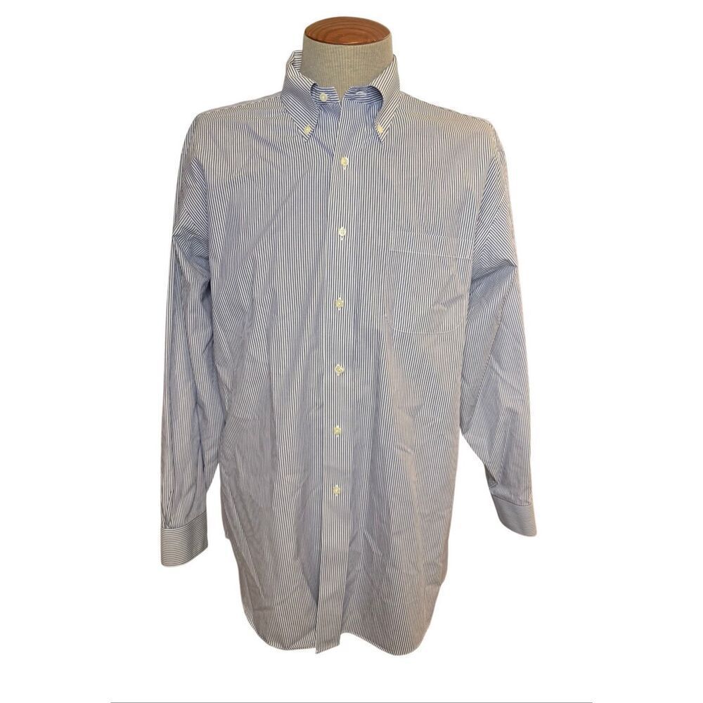 Brooks Brothers 346 Button Down Shirt Men 17.5 - 4/5 Blue White Stripe Cotton